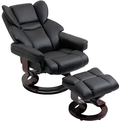 HOMCOM Padded PU Leather Manual Reclining Armchair Sofa Chair w/ Footstool Black
