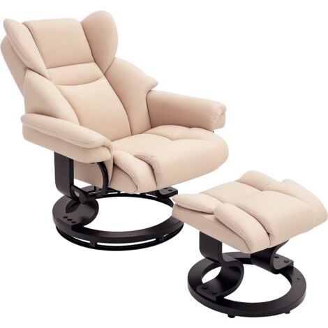 HOMCOM Padded PU Leather Manual Reclining Armchair Sofa Chair w/ Footstool Cream