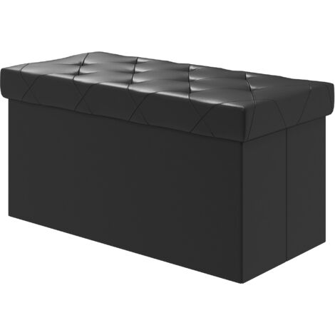 HOMCOM Panca Contenitore 84L Pieghevole Coperchio Imbottito in Pelle PU Nero