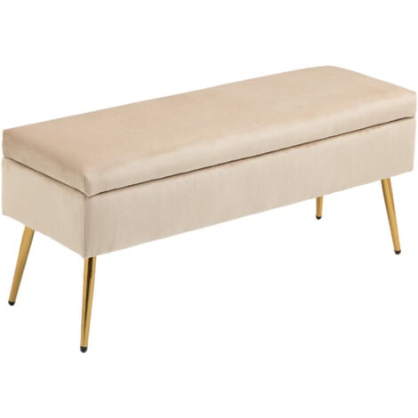 HOMCOM Panca Contenitore Imbottita da 30.5L in Tessuto Effetto Velluto Beige