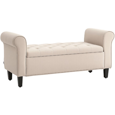 HOMCOM Panca Contenitore in Tessuto Effetto Velluto con Spazio Nascosto Beige