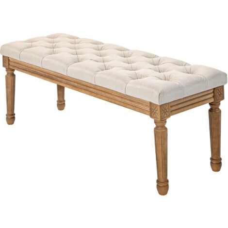 HOMCOM Panca da Ingresso e Camera Imbottita in Tessuto e Legno 120x41x48cm Crema