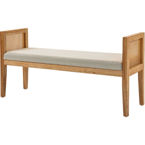 HOMCOM Panca Fondo Letto Boho Imbottita con Braccioli in Legno e Rattan Crema