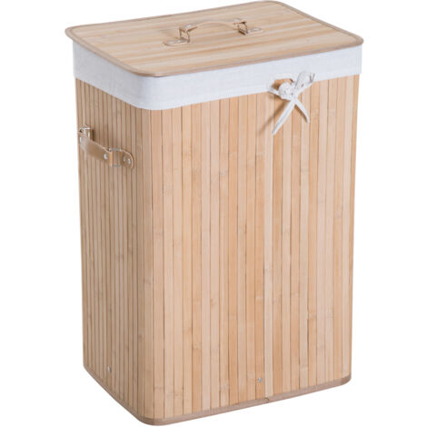 Homcom – Panier à linge en bambou pliable 40L – Sac amovible et déhoussable – 3 poignées PU – Dimensions 40L x 30l x 60H cm – Beige - PU 40 L X