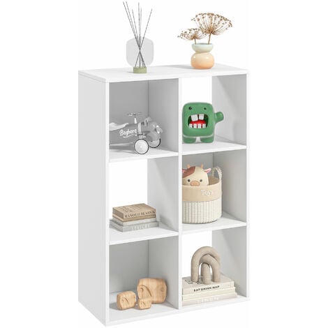 main image of "HOMCOM Particle Board Storage Cabinet Unit Bookshelf Display Home Office 6 Cube - White"