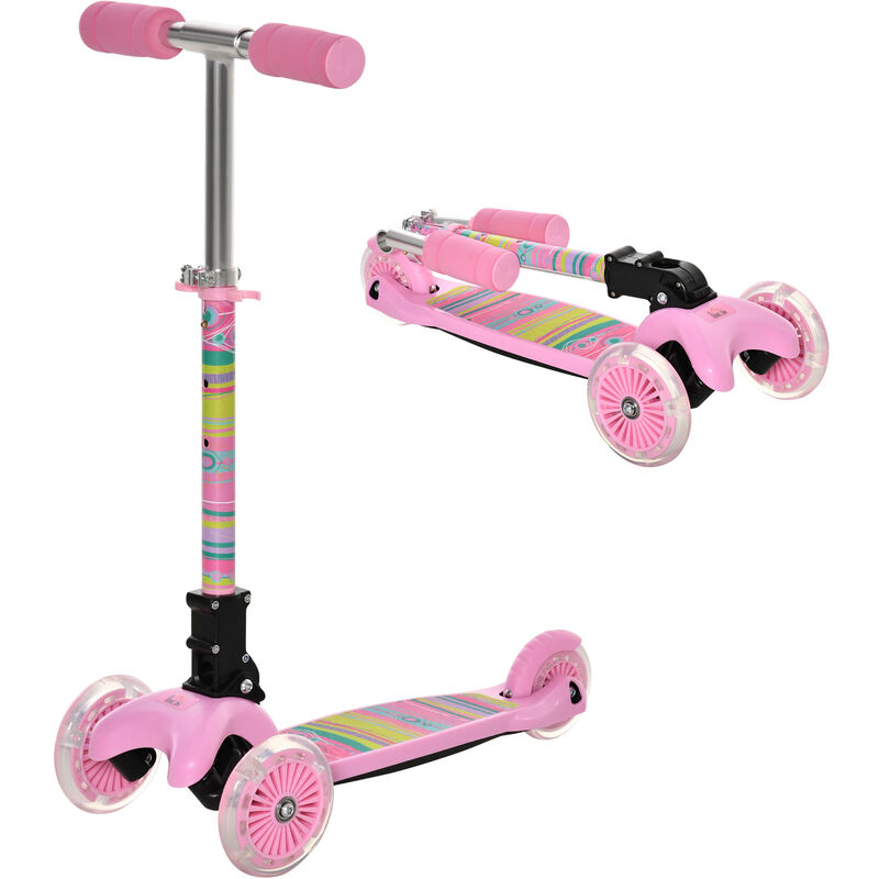 

Patinete para Niños de +3 Años Plegable Patinete 3 Ruedas con Luces LED Manillar Altura Ajustable y Freno Posterior Carga 50 kg 54,7x32,5x59-69 cm