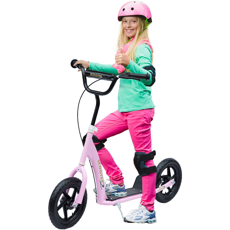 

Patinete para Niños de +5 Años Scooter de 2 Ruedas Grandes de 12 Pulgadas con Freno y Manillar Ajustable en Altura Carga Máx. 50 kg 120x52x80-88 cm