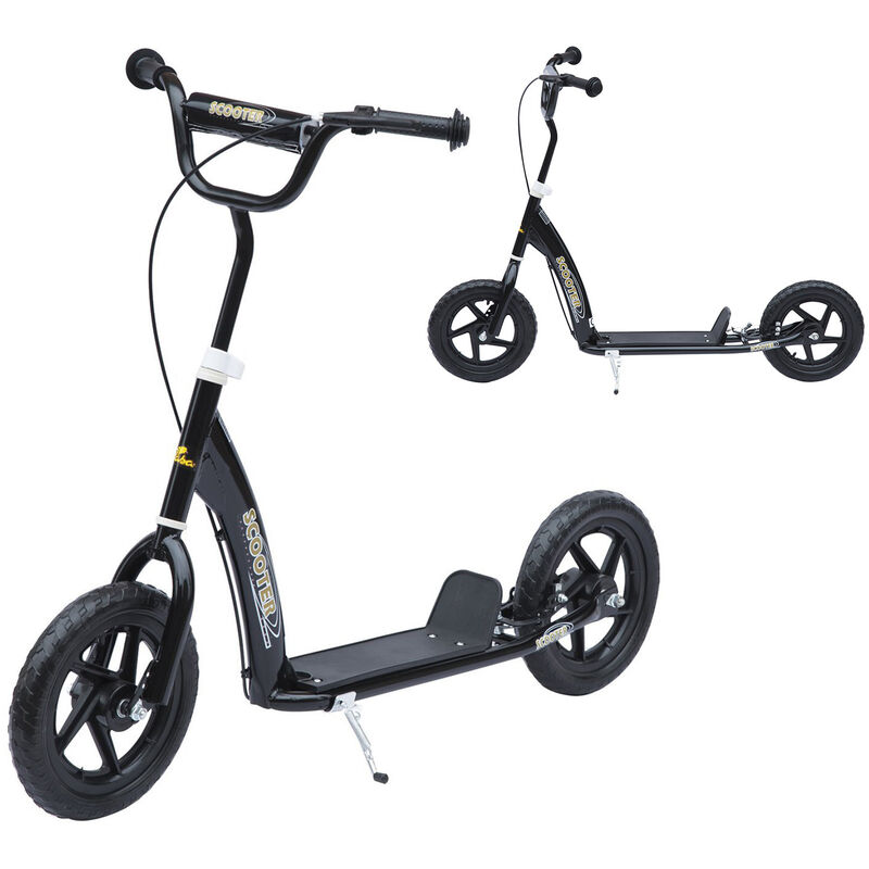 

Patinete Scooter 2 Ruedas 12 pulgadas Manillar Ajustable Freno y Caballete Acero - Negro