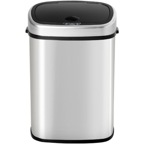 HOMCOM Pattumiera Cestino Bidone con Coperchio a Sensore ad Infrarossi per Cucina Bagno Capacità 58L in Acciaio ABS 40.9 × 28.9 × 68cm