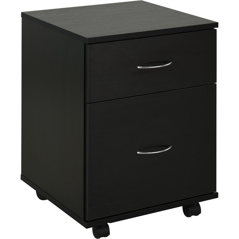 Homcom - Pedestal Office Mobile File Cabinet 2 Drawer Wooden Storage Office Black - Black