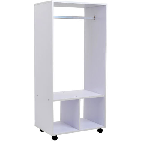 Homcom – Penderie mobile sur roulettes 60x40x128 cm – 2 niches – Panneaux de particules blanc – Grand espace de rangement