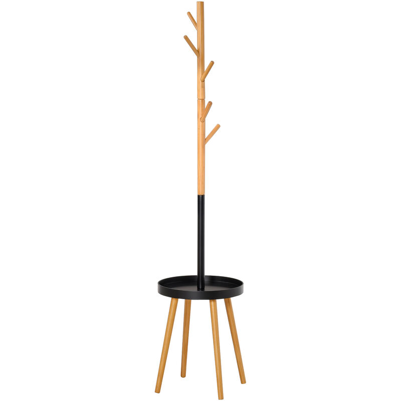 

Perchero de Pie Minimalista con Altura Regulable Mesita Redonda y 5 Ganchos para Abrigos Sombreros Bolsos para Entrada Recibidor 40x40x179 cm