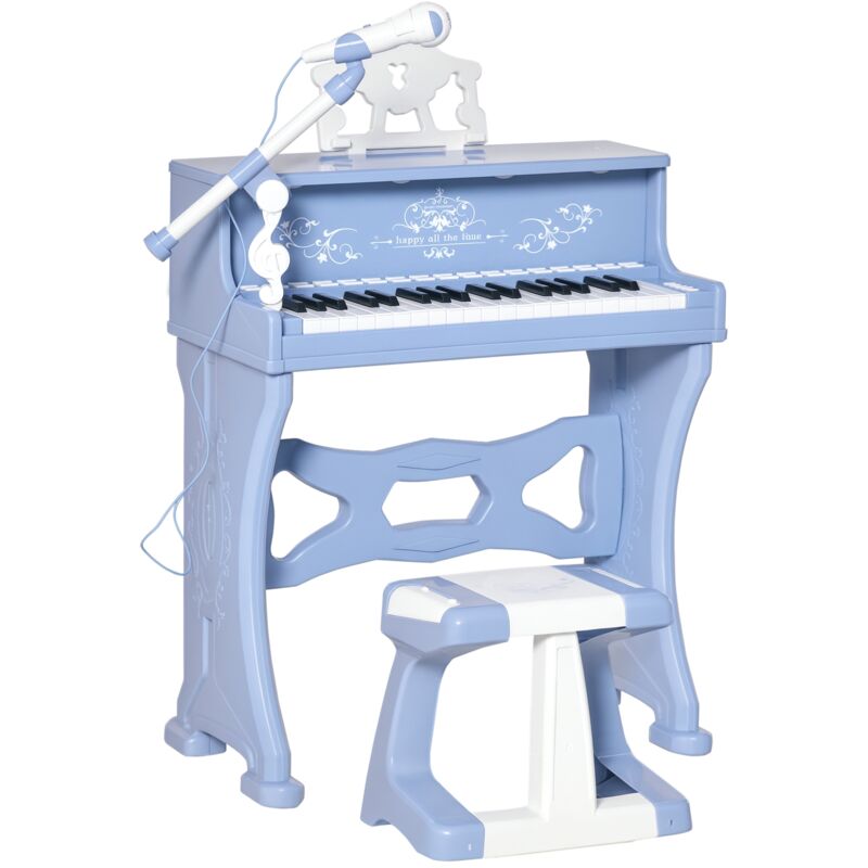 

Homcom - Piano Electrónico Infantil de 37 Teclas Juego de Piano con Micrófono Taburete Luces y 22 Canciones USB/MP3/Bluetooth Karaoke 53,5x27x63 cm