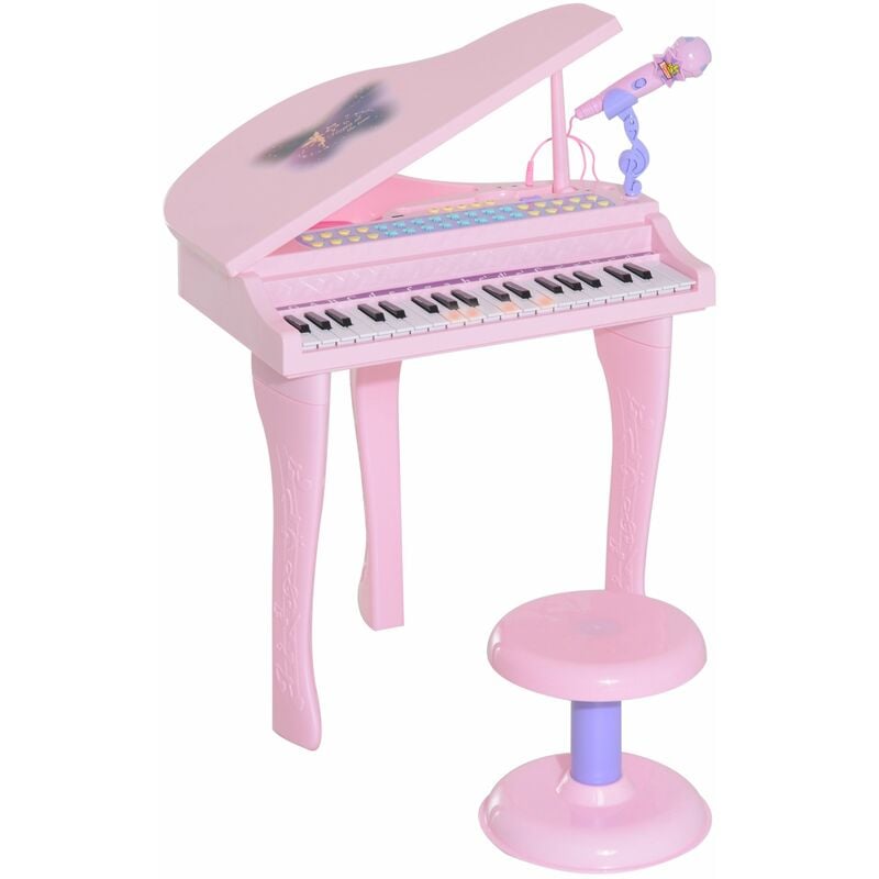 

Homcom - Piano Infantil 37 Teclas Teclado Electrónico Piano con Micrófono y Taburete Rosa - Rosa