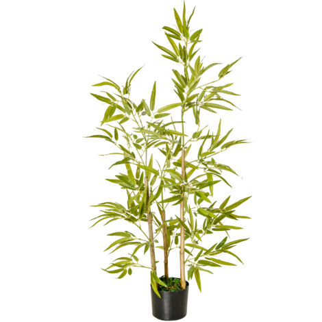 HOMCOM Pianta Finta di Bambù con Vaso Alta 120cm per Spazi Interni ed Esterni