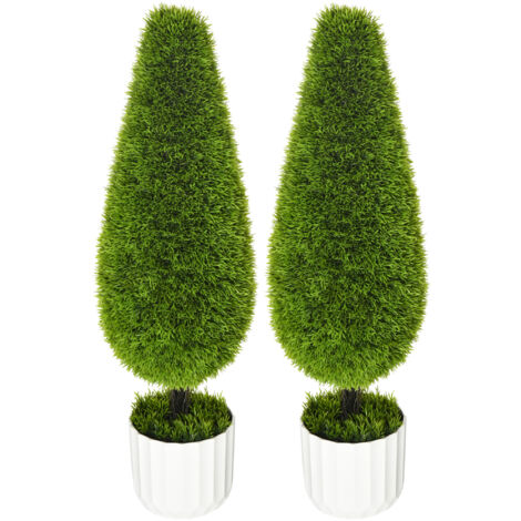 HOMCOM Piante Artificiali 90 cm Set 2 Pezzi in Plastica e Cemento Verde Bianco