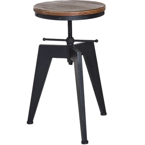 main image of "HOMCOM Pine Wood Steel Bar stool Swivel Chair Industrial Kitchen Adjustable Height - Brown"
