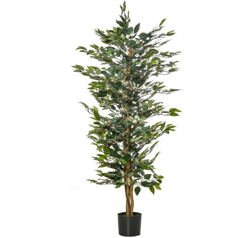 Homcom – Plante verte artificielle ficus 1,5 m – 1008 feuilles réalistes – Pot inclus Ø 17 cm – Matériaux non toxiques et anti-moisissure