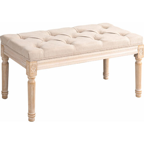 HOMCOM Polsterbank Sitzbank Vintage Bettbank, Flurbank mit Knöpfen, Leinenoptik, bis 120 kg Belastbar, 80x40x43cm, Beige