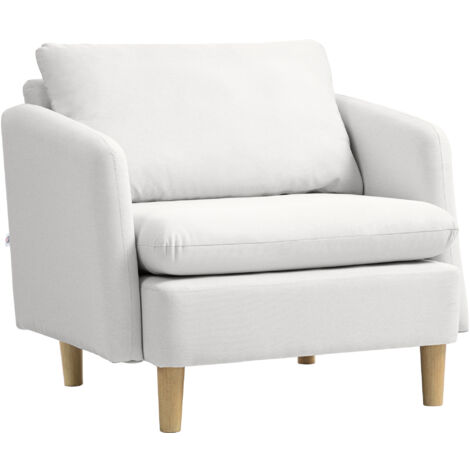 HOMCOM Poltrona da Salotto Moderna in Tessuto con Imbottitura Spessa Crema