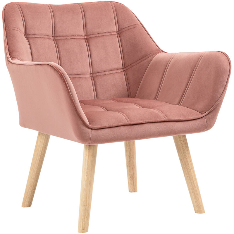 Homcom - Poltroncina dal Design Scandinavo in Legno e Velluto Rosa