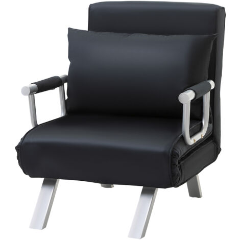 HOMCOM Poltrona Letto Reclinabile su 5 Posizioni e Cuscino, 65x69x80 cm, Nero