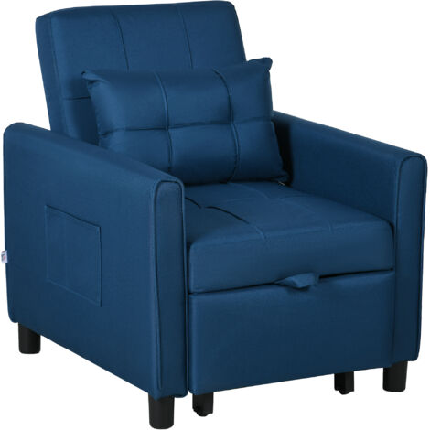 HOMCOM Poltrona Letto Singolo 3 Reclinazioni 69x82x85cm, Blu