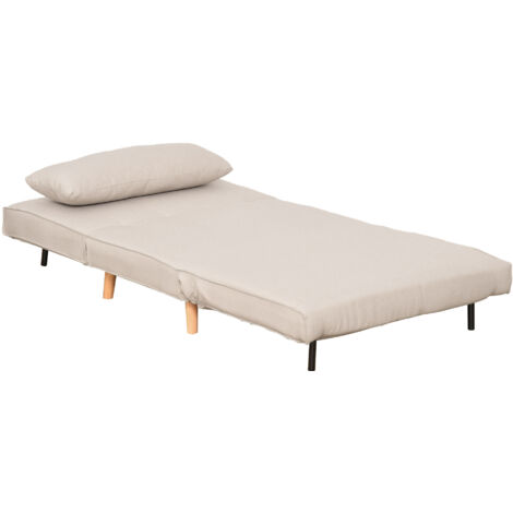 HOMCOM Poltrona Letto Singolo Beige con 4 Gambe a Scomparsa Schienale Regolabile