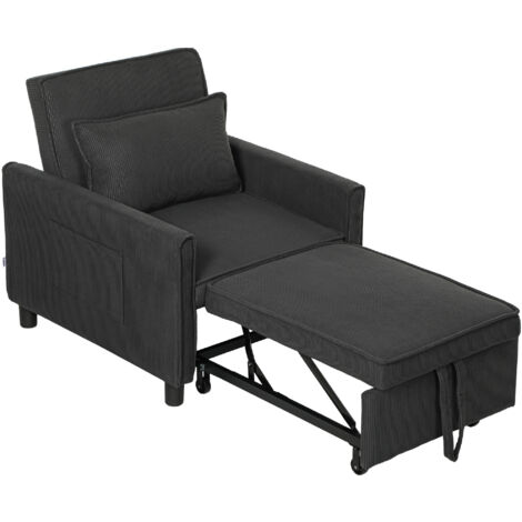 HOMCOM Poltrona Letto Singolo Reclinabile con Tasche Laterali Grigio Scuro