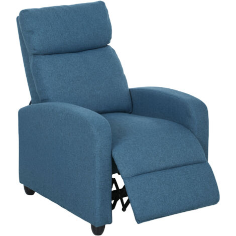 HOMCOM Poltrona per Salotto in Tessuto Effetto Lino con Poggiapiedi Blu