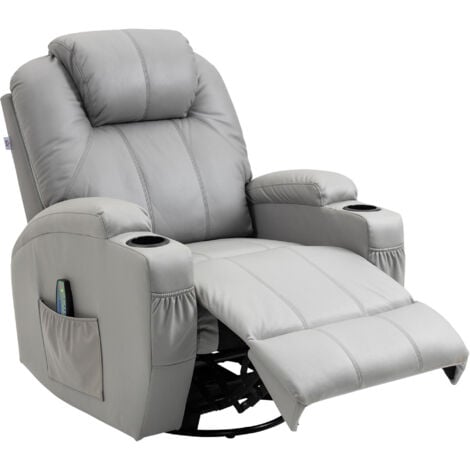HOMCOM Poltrona Relax Reclinabile con Poggiapiedi in Pelle PU Grigio