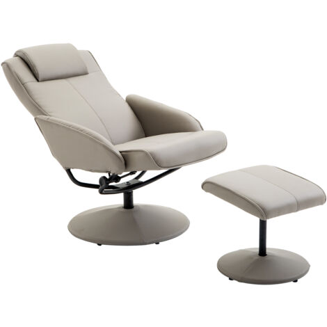 HOMCOM Poltrona Relax Reclinabile con Pouf Poggiapiedi Abbinato e Rivestimento in Finta pelle, 71x78x101cm, Grigia