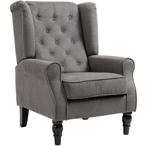 HOMCOM Poltroncina da Camera Stile Francese con Cuscini Sfoderabili Grigio