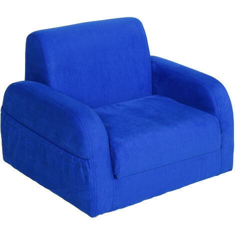 HOMCOM Poltroncina Letto 2 in 1 per Cameretta Bambini Blu, Max.65 kg, 47x45x38cm