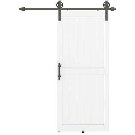 HOMCOM Porta di Ingresso Scorrevole Country in Legno e Acciaio Bianco e Nero