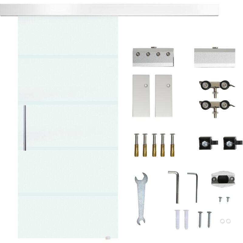 Vetro E Legno Porte Scorrevoli Con Binario Esterno.Homcom Porta Scorrevole In Vetro Con Binario E Maniglia 90x205cm E7 0002