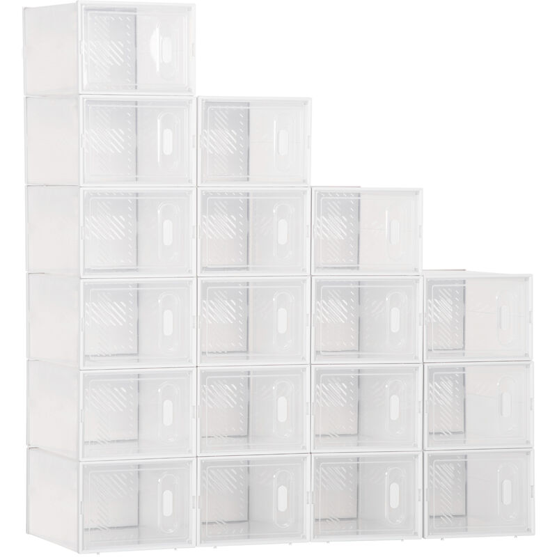 Image of 18PCS Stackable Clear Plastic Shoe Storage Box for uk/eu Size 8.5/43 - Clear - Homcom