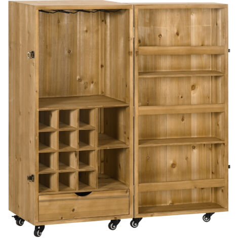 HOMCOM Portabottiglie Vini da 14 Bottiglie con Cassetto, 3 Ripiani Aperti e Portabicchieri a 4 File, 105x37x111 cm
