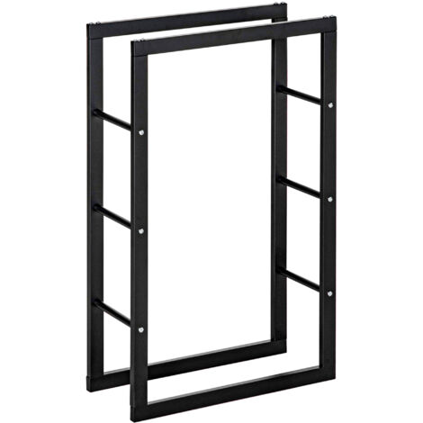 Homcom – Porte-bûches en métal époxy noir – Dimensions 60L x 25l x 100H cm – Charge max. 100 Kg – Design contemporain pour intérieur