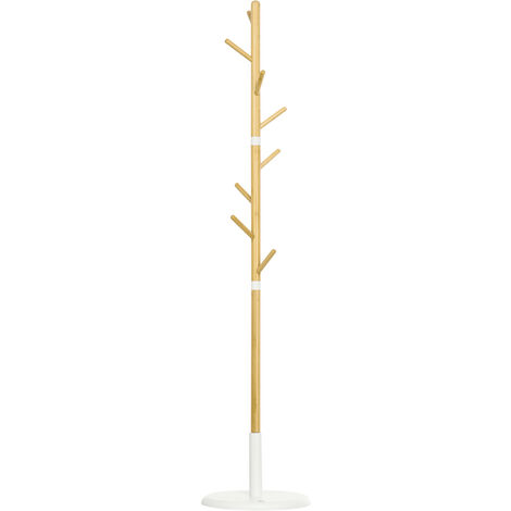 Homcom – Porte-manteau scandinave 8 patères Ø 37,8 x 175,6H cm – Piètement métal blanc et bois bambou verni – Charge max 15 kg