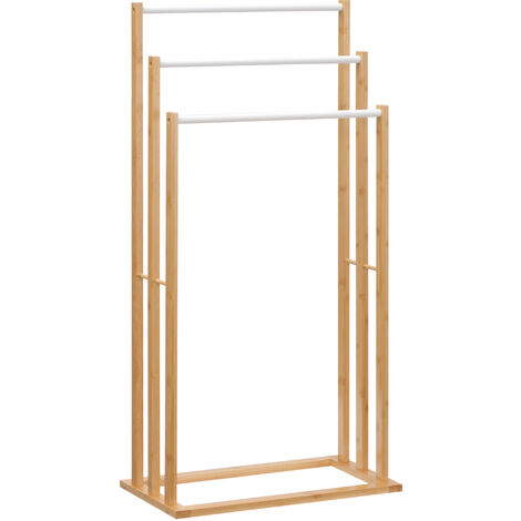 Homcom – Porte-serviette autoportant 3 barres – Structure en bois de bambou et acier époxy blanc – Dimensions 48L x 25,8l x 94H cm