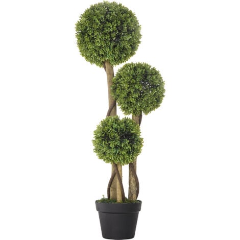 HOMCOM Potted Artificial Plants Boxwood Ball Topiary Trees Indoor Outdoor, 90cm