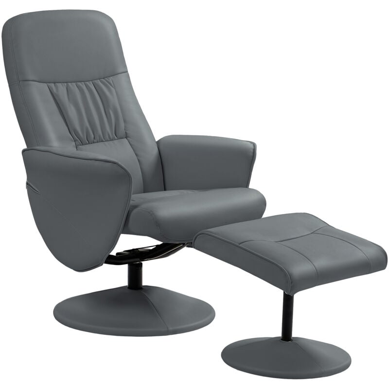 Pu Leather Armchair and Footrest Swivel Recliner w/ Ottoman Grey - Homcom