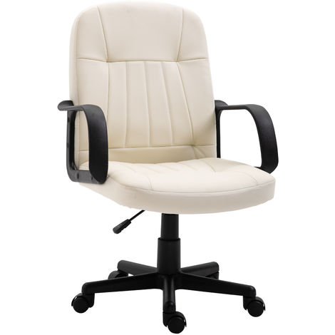HOMCOM PU Leather Office Chair Swivel Home Mid-Back Computer Desk Chair, Cream