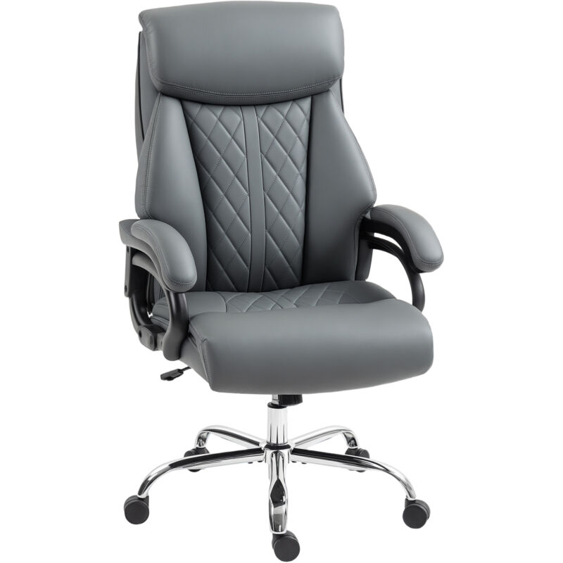 Homcom - pu Leather Office Chair with Spring Padding, Swivel Wheels, Grey