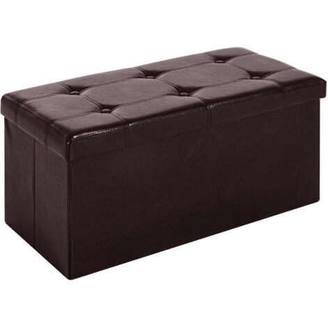 HOMCOM PU Leather Ottoman Storage Bench Folding Footstool Button Tufted Footrest Brown