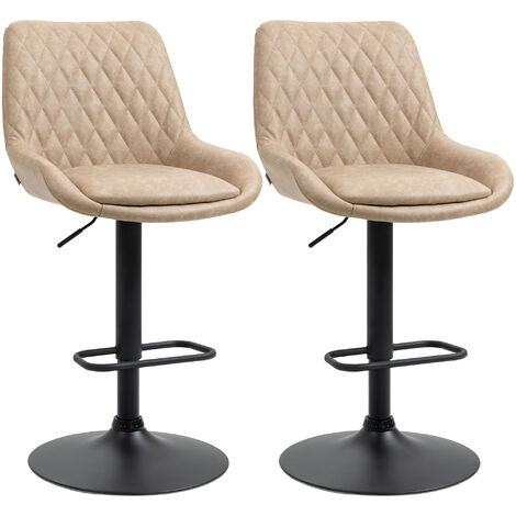 HOMCOM PU Leather Padded Bar Stools Set of 2 with Metal Base Khaki