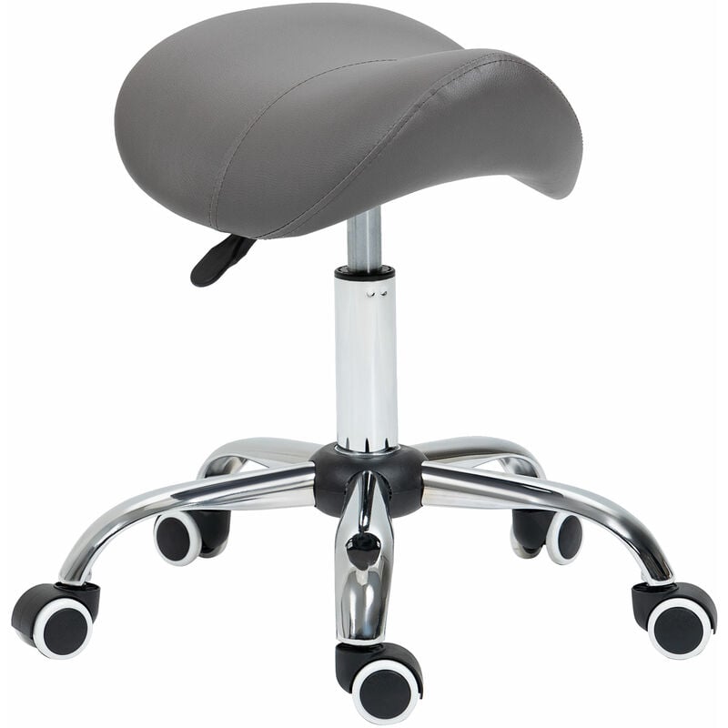 Homcom - pu Leather Saddle Stool w/ Moulded Padded Seat Adjustable Height Grey