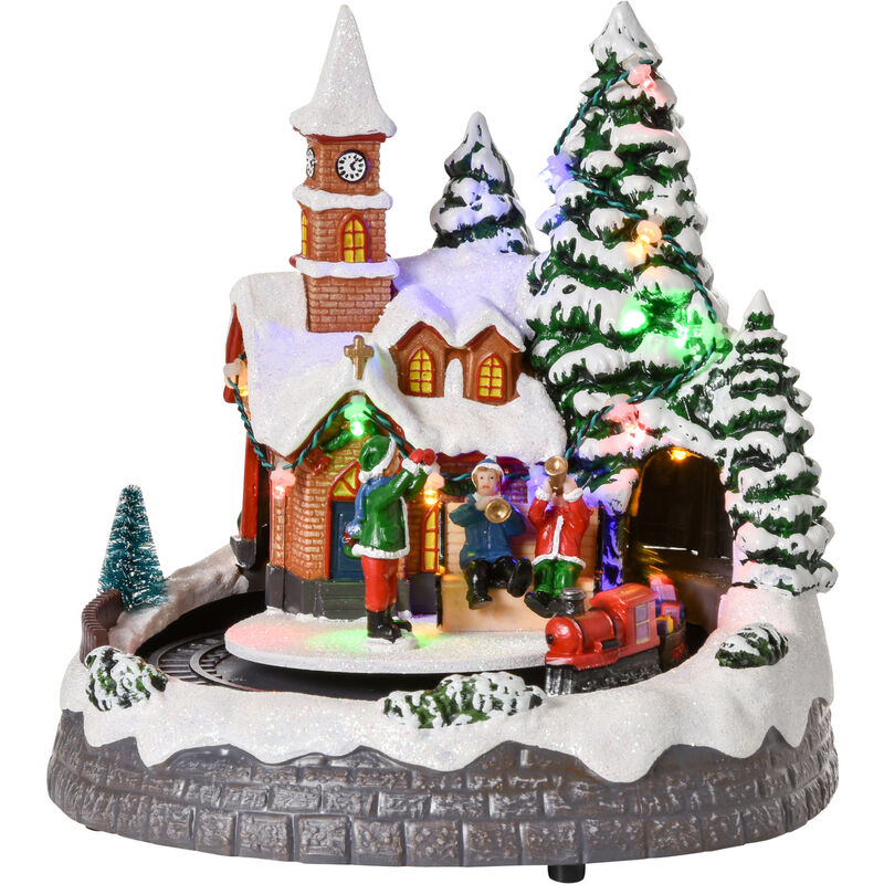 

HOMCOM Pueblo en Invierno de Navidad con Luces LED Coloridas Música Tren Móvil y Figuras Decoración Navideña para Escritorio Mesa 19,3x17,9x20,2 cm