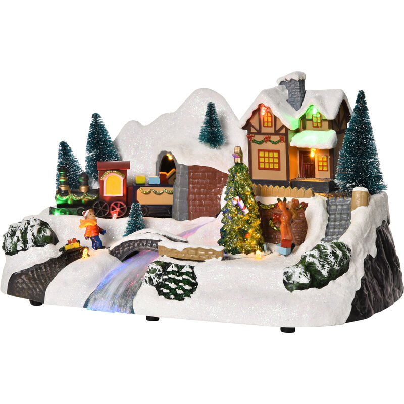 

Homcom - Pueblo en Invierno de Navidad con Luces LED Música Árbol Giratorio Tren Móvil y Muñecos Decoración Navideña Surtida sobre Mesa 30x19x19,5 cm
